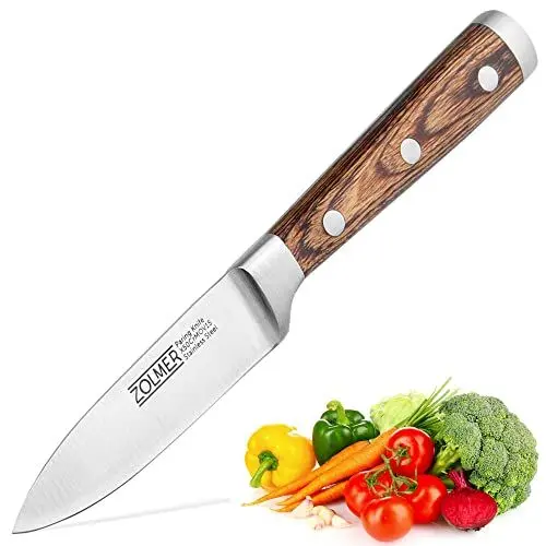 Produktbild: ZOLMER Profi Gemüsemesser – Scharfes Schälmesser in Premium Qualität – Gefertigt aus Deutschem Edelstahl und Pakka Holz – Praktisches Obstmesser für jeden Haushalt