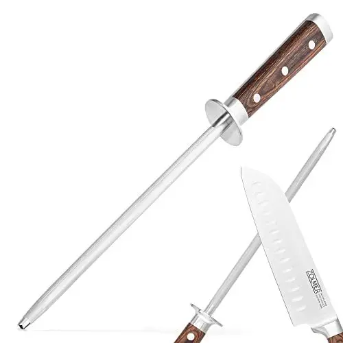 Produktbild: ZOLMER® Wetzstahl für Messer - Profi Messerschärfer aus gehärtetem Stahl - Wetzstab mit komfortablem Griff aus Pakka Holz - Schärfen wie ein Profi