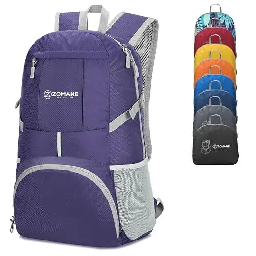Produktbild: ZOMAKE 35L Leicht Faltbarer Rucksack - Packbare Backpacks,Kleiner Faltbar Rucksäcke Wanderrucksack Wasserdicht für Damen Herren Outdoor Wandern(Violett)
