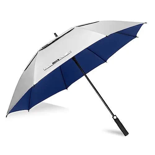 Produktbild: ZOMAKE 68 Inch Golf Regenschirm Sonnenschutz für UV,XXXL Großer Winddicht Regenschirm Groß Upf 50 + Selbst öffnend Belüftet,Große Größe Golfschirm Sturmfest für Sonne und Regen(Silber Marineblau)