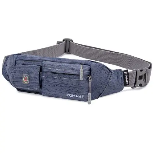 Produktbild: ZOMAKE Bauchtasche für Herren Sport - Gürteltasche Damen Stylisch mit Mehreren Fächern,wasserdichte Hüfttasche für Reise Hundetraining Outdoor Aktivität(Blau Grau)