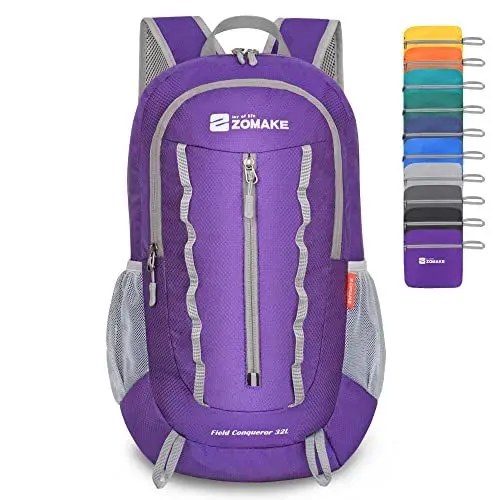 Produktbild: ZOMAKE Faltbarer Rucksack 32L,Leichter Rucksäcke Wasserdicht Wanderrucksack Packable Backpack für Damen Herren Outdoor Wandern(Lila)