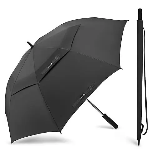 Produktbild: ZOMAKE 80 Inch Große Golfschirm XXXL,Manuell Öffnen Doppelkappe Große Regenschirm,Übergroß Windfest Wasserdichte Golf Regenschirm für Familien,Damen,Herren im Outdoor(Schwarz)
