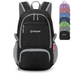 Produktbild: ZOMAKE Kleiner Bag Faltbarer Rucksäcke 25L - Leichter Tagesrucksack für Reisen Wandern Outdoor,Klein Wanderrucksack für Damen Herren und Kinder(Schwarz)