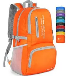 Produktbild: ZOMAKE Leicht Faltbarer Rucksack Packbare Backpacks 35L,Kleiner Rucksäcke Wanderrucksack Wasserdicht Rucksäcke für Damen Herren Outdoor Wandern(Orange)