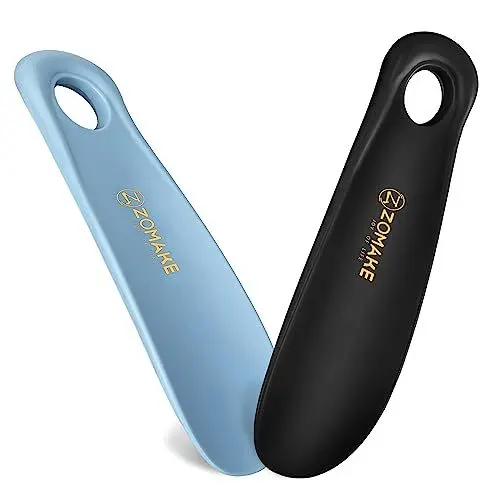 Produktbild: ZOMAKE Mini Schuhlöffel Klein Kunststoff,Kurz Schuhanzieher Plastik Shoe Horn Set 2er, 18.5cm Kleiner Schuhlöffel mit Wandhalterung