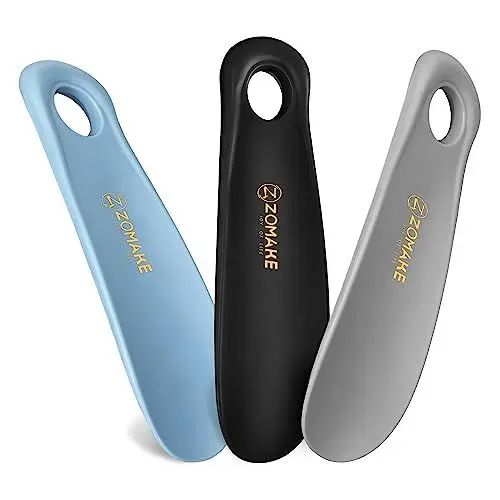 Produktbild: ZOMAKE Schuhlöffel Klein,Schuhanzieher Kleiner Kunststoff 19cm,Mini Schulöffel Kurz Plastik für Reise(3er Schwarz+Blau+Grau)