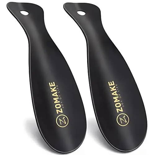 Produktbild: ZOMAKE Mini Schuhlöffel Klein Metall Set 2er,Kurz Schuhanzieher Edelstahl Shoe Horn Schwarz,19cm Kleiner Schuhlöffel mit Wandhalterung für Senioren(19cm)