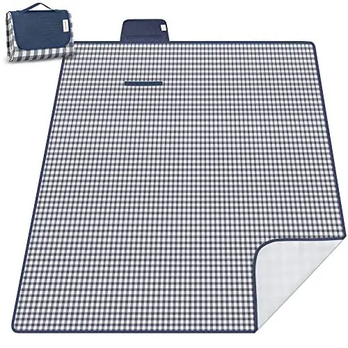 Produktbild: ZOMAKE Picknickdecke Wasserdicht 200 x 150,Lsoliert Picknick Decke Strandmatte Waschbar mit Alubeschichtung für Camping,Garten - XXL Tartan Stoff Picnic Blanket(Gelb/Weiß Gitter)