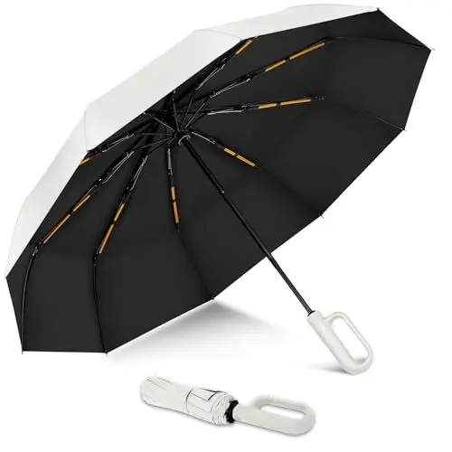 Produktbild: ZOMAKE Regenschirm Faltbar Sturmfest Kompakt - 10 * 2 Rippen Stabil Reise Taschenschirm Automatik Auf und Zu,Klein Winddicht Regenschirm Für Herren Damen Jugendliche(Weiß)