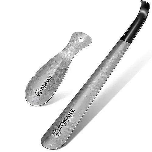 Produktbild: ZOMAKE Schuhlöffel Metall 2er Set,42cm Lang Schuhanzieher Edelstahl Shoe Horn mit Gummihülse - 19cm Schuhlöffel Klein Stabil mit Wandhalterung für Senioren(Silber 42&19cm)