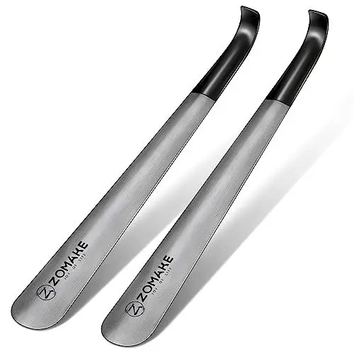 Produktbild: ZOMAKE Schuhlöffel Metall Lang 2er Set,Langer Schuhanzieher Edelstahl Shoe Horn 42cm - Silber Schuhlöffel Lang Stabil mit Gummihülse für Senioren(42cm 2er)
