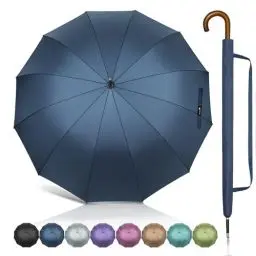Produktbild: ZOMAKE Stockschirm Groß XXL- 12 Rippen Regenschirm Sturmfest Automatik Für Herren & Damen,55 Inch Stockschirme Großer Stabil Mit Holzgriff,Regenschirme Golf Schwarz Für 2 Personen(Marineblau)