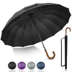Produktbild: ZOMAKE Stockschirm - XXL 55 inch Golf Regenschirm Groß,16 Knochen Sturmfest Stabil Automatik Umbrella,Windsicher Regenfest Reise Regenschirm Mit Holzgriff für Damen & Herren(Schwarz)