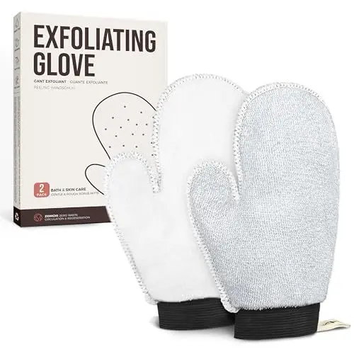 Produktbild: ZOMCHI 2er-Pack Tiefenpeeling-Handschuhe mit Dual-Textur, Massage-Körperpeeling-Handschuhe für das Spa zu Hause, Peeling-Handschuh zur Entfernung abgestorbener Haut (sanft + weich)