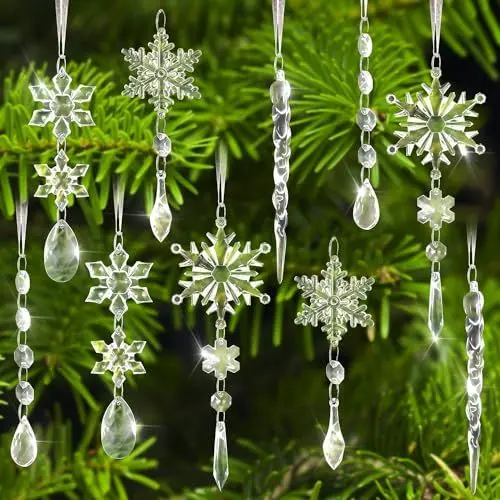 Produktbild: Zommke Weihnachtsdekoration, Christbaumschmuck Schneeflocken Eiszapfen Anhänger,10 Stück Kristall Ornament Weihnachtsbaum Schneeflocken Dekorationen