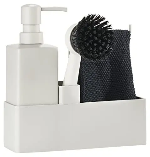 Produktbild: Zone Denmark Geschirrspülset, Spülorganizer mit Seifenspender/Spülmittelspender, Spültuch und Spülbürste, 19 x 6 x 20,5 cm, Set mit 4 Teilen, Warm Grey