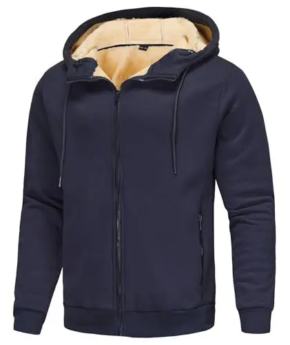 Produktbild: Zoofly Hoodie Herren mit Kapuze Reißverschluss Sweatshirt Warm Sweatjack Winter Kapuzenjacke Outdoor Teddy Fleecejack XL Navy Blau