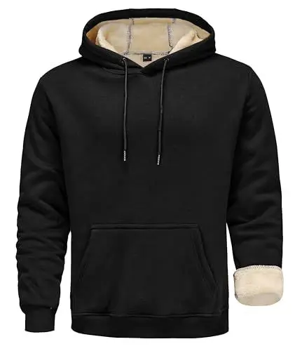 Produktbild: Zoofly Hoodie mit Kapuze Herren Winter Pullover Herern Gefütterte Arbeitspullover Herren Sport Sweatshirt Männer Warme Sweatjacke Herren Sherpa Winterpullover Herren Thermo Winterjacke Schwarz 2XL