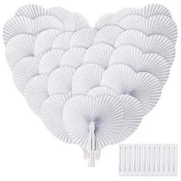 Produktbild: ZOOI Fächer Hochzeit 24 Pack Handfächer Hochzeitsdeko Fächer Weiß Handfächer Papierfächer Hochzeit Deko, Faltfächer Fecher Damen Hochzeit Gäste für Party, Wedding, Fotografie, Wand Dekoration