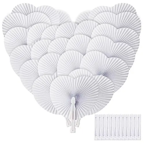 Produktbild: ZOOI Fächer Hochzeit 24 Pack Handfächer Hochzeitsdeko Fächer Weiß Handfächer Papierfächer Hochzeit Deko, Faltfächer Fecher Damen Hochzeit Gäste für Party, Wedding, Fotografie, Wand Dekoration