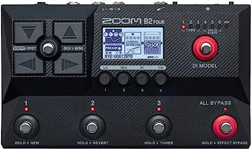 Produktbild: ZOOM B2 FOUR Bass Multi-Effektpedal mit Amp- und DI-Emulation für Bühne, Studio und Recording, mit Looper und Rhythmusmaschine