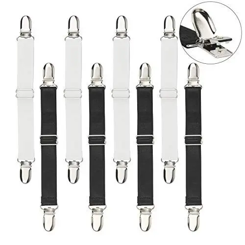 Produktbild: ZoomSky 8er Verstellbar Bettlakenspanner mit Metallclips Elastische Betttuchspanner Spannbettlakenhalter für Bettlaken, Betttuch, Matratze, Bügelbrett, Sofa Decke