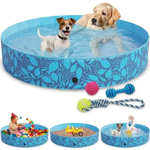 Produktbild: zooprinz Faltbarer Pool für große, kleine Hunde & Kinder – Haustier Hundepool stabil & rutschfest Swimmingpool, Planschbecken Hund Kind – Schwimmbad in 2 Größen 120/160 x 30 cm (160x30 cm)