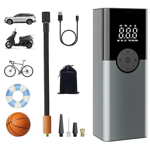 Produktbild: ZORUMAN 6000mAh Tragbare Elektronische Luftpumpe, 150PSI Fahrradpumpe Elektrisch, Akku Kompressor, Akku luftpumpe für Auto,Motorrad,Fahrrad, Silbrig