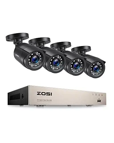 Produktbild: ZOSI 1080P Verkabelt Aussen Überwachungskamera Set ohne Festplatte, 8CH HDMI DVR, 4 Outdoor 2MP Video Sicherheitskamera, IR Nachtsicht, Bewegungsalarm
