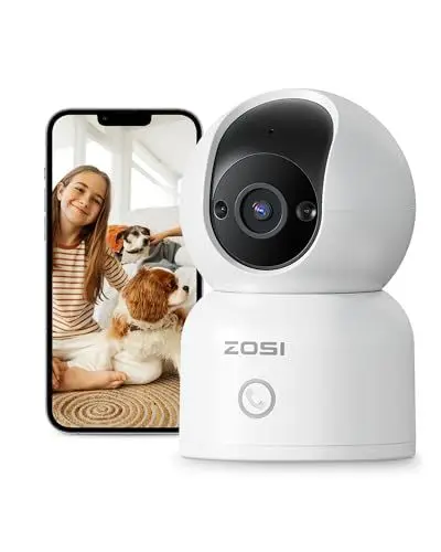 Produktbild: ZOSI 1080P WLAN Überwachungskamera Innen, 360° Schwenkbar IP Kamera Indoor mit EIN-Touch-Call für Haustier, Hunde, Baby, KI-Personenerkennung, C518