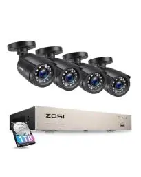 Produktbild: ZOSI 1080p Außen Video Überwachungskamera Set mit Kabel, 8CH DVR Recorder mit 1TB Festplatte und 4 Outdoor 2MP Sicherheitskamera System, Bewegungserkennung
