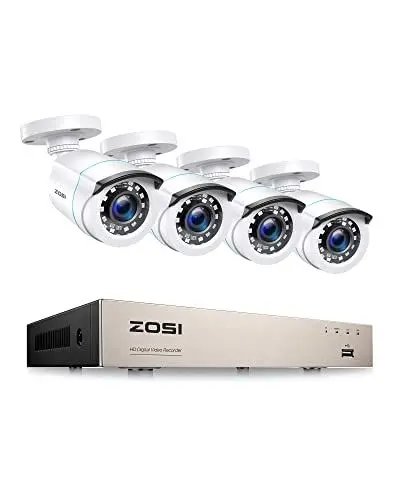 Produktbild: ZOSI 1080p Verkabelt Überwachungskamera Set Aussen ohne Festplatte, 8CH H.265+ 1080P DVR, 4X 2MP Outdoor Bullet Kamera mit BNC Kabel, IR Nachtsicht