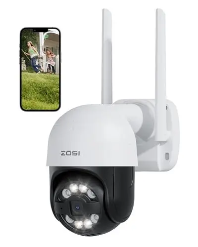 Produktbild: ZOSI 2K Überwachungskamera Aussen WLAN mit Plug-in Strom, 360°WiFi IP Kamera Outdoor, KI Personenerkennng, Automatisch Verfolgung, 2-Wege-Audio,Funktioniert mit Alexa,C289
