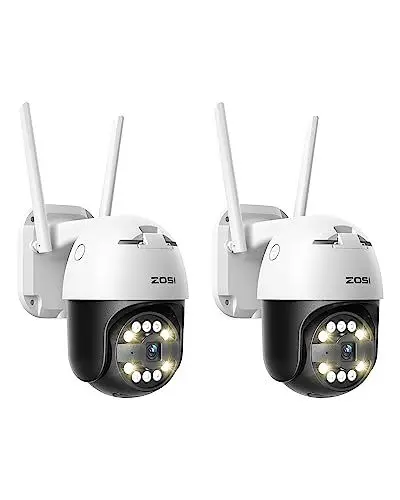 Produktbild: ZOSI 2X 5MP 3K Pan/Tilt WLAN Überwachungskamera Aussen, 355°/140° Schwenkbar IP Kamera mit Plug-in Strom, 8X Digital Zoom, Personenerkennung, C296