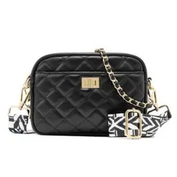 Produktbild: ZOUIQSS Damen Umhängetasche Leder Raute Frauen Crossbody Schultertasche Metallknopf Handtasche mit verstellbaren Schultergurten(Schwarz(3.5CM) Farbe26)