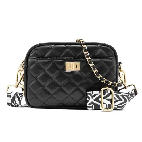 Produktbild: ZOUIQSS Damen Umhängetasche Leder Raute Frauen Crossbody Schultertasche Metallknopf Handtasche mit verstellbaren Schultergurten(Schwarz(3.5CM) Farbe26)