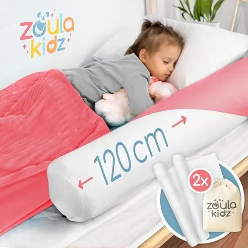Produktbild: zoula kidz® 2er Set aufblasbarer Rausfallschutz Bett Reise mit Oeko-TEX® Stoffüberzug 120 cm - Rausfallschutz Boxspringbett - Fallschutz Bett für Baby & Kinder