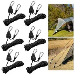 Produktbild: ZOYDP 6 Stück Abspannseile Camping mit Ratsche, 16.4ft/5m, 4mm Abspannseile Reflektierend mit Seilspanner, Einstellbare Seilratsche mit Haken, Zeltschnur mit Spanner für Zelt Zeltplane Camping