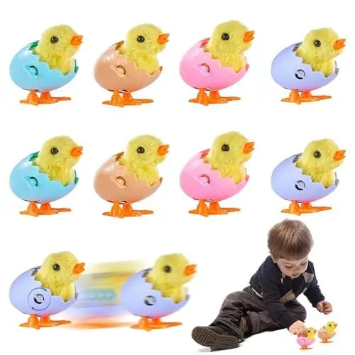 Produktbild: ZOYDP 8 Stück Aufziehspielzeug Küken Ostern, Aufziehspielzeug Plüsch Huhn Ostern, Uhrwerk Huhn Ostern Deko, Springendes Küken Ostern Spielzeug für Kinder Ostern Geschenke Osterei Osterkorb Füller