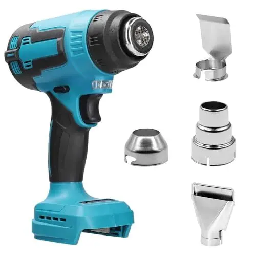 Produktbild: ZOYDP Akku-Heißluftpistole, Heißluftfön Akku, Heißluftpistole für Makita 18V Akku, Akku heißluftfön mit 4 Düsen, 400W, Temperatur bis 550°C, LED-Beleuchtung, zur Schweißen, Entlacken, Schrumpfen