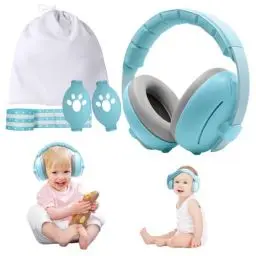 Produktbild: ZOYDP Baby Gehörschutz, 2 in 1 Baby Kopfhörer Lärmschutz, Baby Ohrenschützer Lärm Bis zu 25dB, mit Rutschfeste Verstellbare Stirnbänder, Gehörschutz Baby für Alltag, Familienreisen, Blau