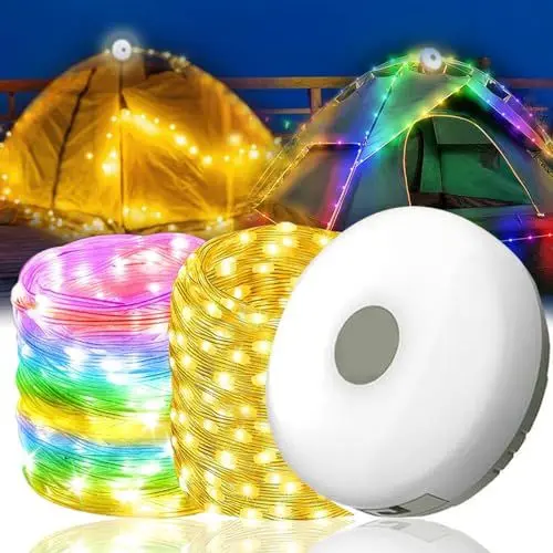 Produktbild: ZOYDP Camping Lichterkette Aufrollbar, 10m Wasserdichte Tragbare Verstaubare Lichterkette für Den Außenbereich, Aufrollbare Lichterkette Camping mit 5 Beleuchtungsmodi, USB Lichterkette Camping Außen