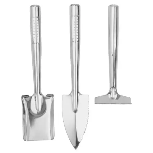 Produktbild: ZOYDP Gartenwerkzeug Set, 3-teiliges Gartengeräte Set aus Edelstahl, Schaufel, Rechen, Spitzschaufel, Gartenschaufel Klein für Gärten zum Graben, Umpflanzen, Jäten, Bonsai Werkzeug
