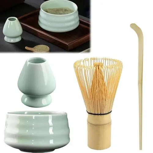 Produktbild: ZOYDP Matcha Besen Set, Matcha Tee Set mit Matcha Besen, Matcha Schale aus Keramik, Schneebesenhalter, Teelöffel, Japanisches Matcha Kit, Matcha Set Zubehör Matcha Teezeremonie