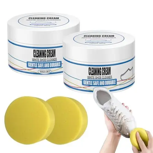 Produktbild: ZOYDP Weisse Schuhe Reinigungscreme, 2 Stück White Shoes Cleaning Cream mit Schwamm, Magic Shoes Fleckenentferner für Weiße Schuhe, Multifunktionale Schuhputzcreme Sneaker für (Kunst-) Leder
