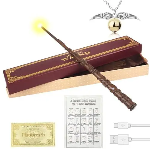 Produktbild: ZOYDP Zauberstab Hermine Granger, 38CM Hermine Zauberstab mit Zauberspruch-Karte, Schnatz Halskette und Stationsticket, Zauberstab Hermine für Spielzeug Cosplay, Halloween Karneval