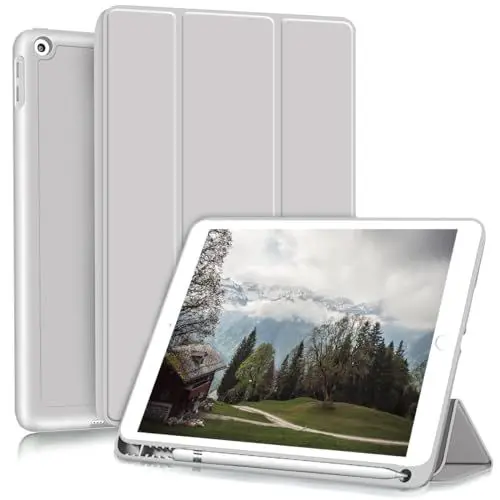 Produktbild: ZOYU Hülle für iPad 6. 5. Generation 2018 2017, Hülle mit Stifthalter für iPad 6/5, Silikon Schutzhülle für i Pad 9,7 Zoll, Automatisches Einschlafen/Aufwachen, Grau