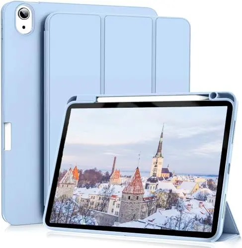 Produktbild: ZOYU Hülle für iPad Air 11 Zoll 2025 M3/M2 2024 7./6./5./ 4. Generation, Hülle mit Stifthalter für iPad Air 11/10,9 Zoll 2022/2020, Unterstützt Pencil Pro/ 2. Generation, Himmelblau