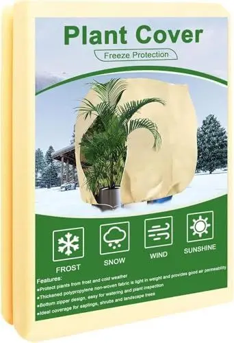 Produktbild: ZOZIJIU Pflanzenschutz Winter - Winterschutz füR Pflanzen 80x100cm-2P Frostschutz Pflanzen Haube mit ReißVerschluss &Zugband füR KüBelpflanzen Palmen Beige 80g/M²